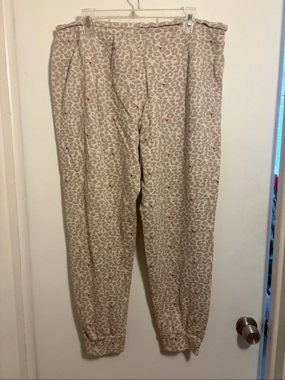 PEACE LOVE WORLD I Am Loved Leopard Print Jogger Pants with Hearts LARGE